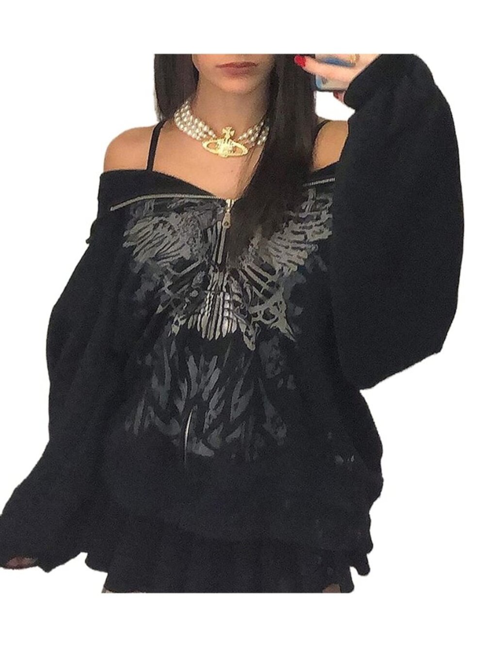 Women Zip Up Hoodie Y2k Vintage Graphic Oversized Hooded Sweatshirt Jacket